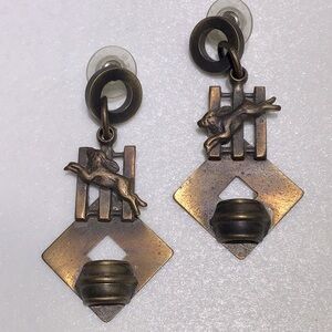 Bronze Leaping Rabbit Earrings